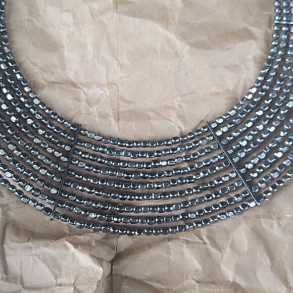 Statement Silver tone Metal Beaded 9 Strands Collar Necklace - Picture 4 of 9